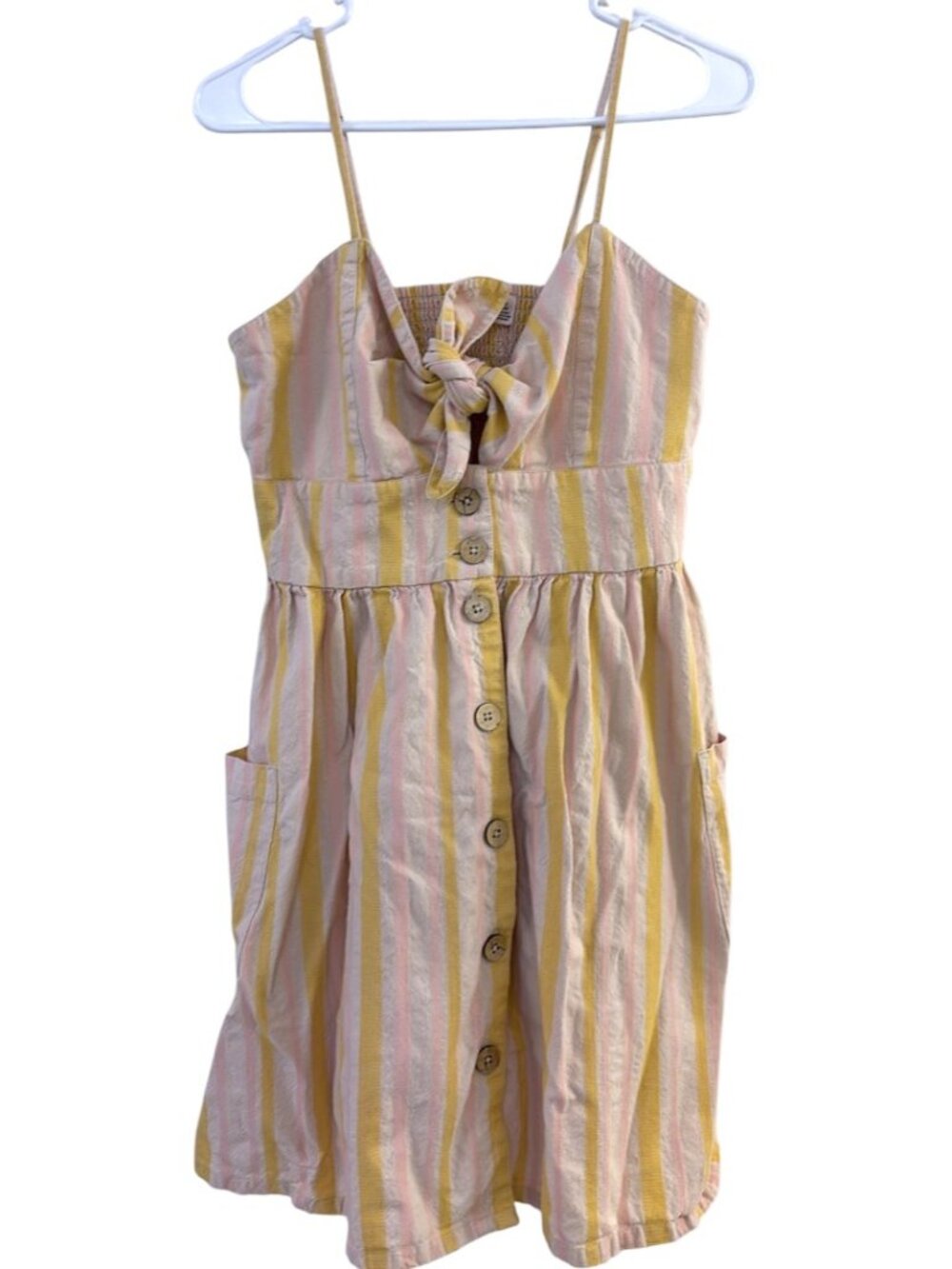 Roxy Under the Cali Sun Striped Mini Sun Dress Yellow Cotton Pink Beach Large